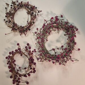 RUSTIC Country Charm Pip Berry Candle Ring Wreaths, Set of 3 Different Styles